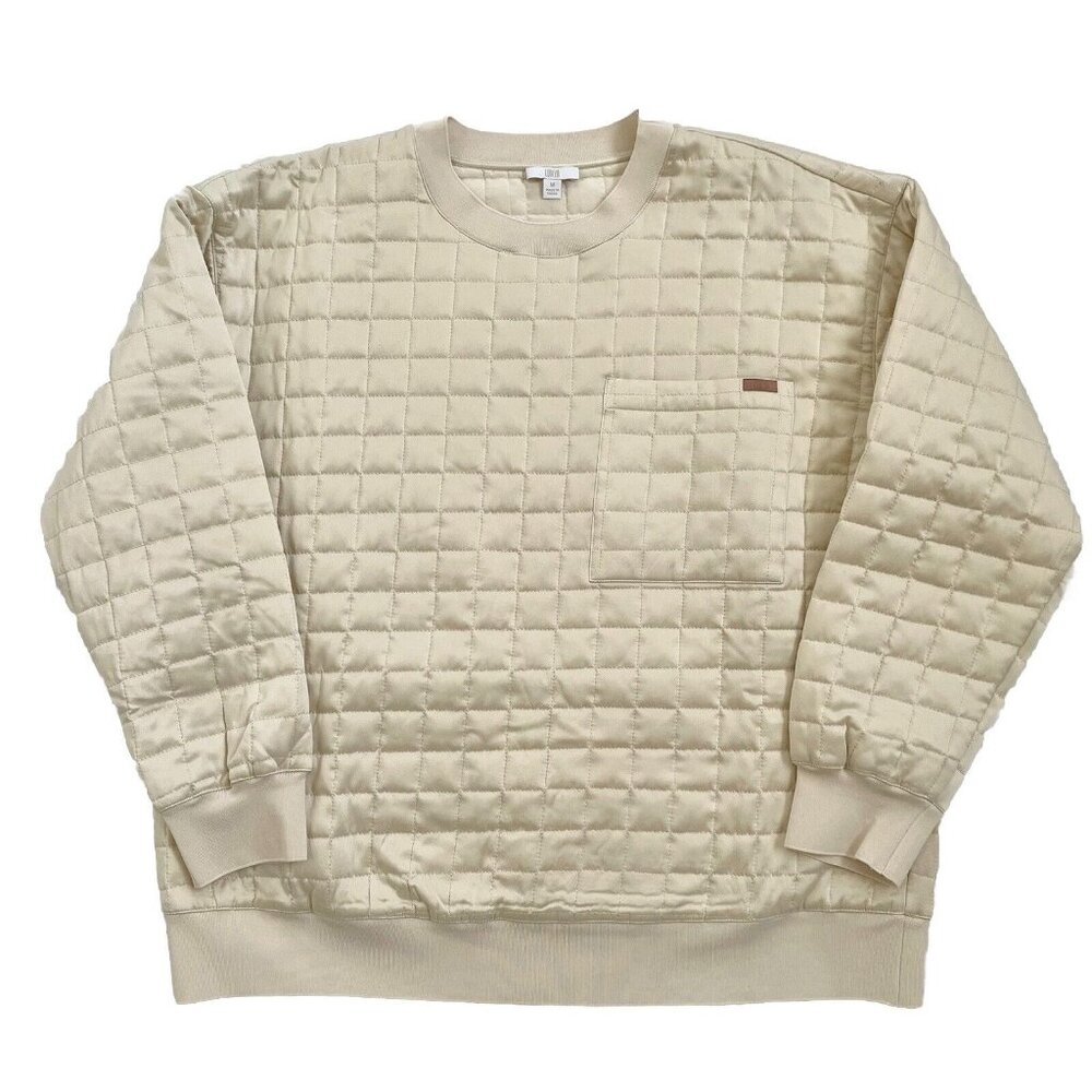 LUNYA Quilted Silk Sweatshirt In Swan White M Crew Neck Pullover Chest Pocket